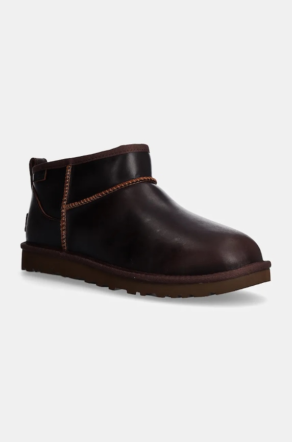 Kožne cipele za snijeg UGG Classic Ultra Mini Lthr Regen s toplom postavom smeđa 1158191.IWD