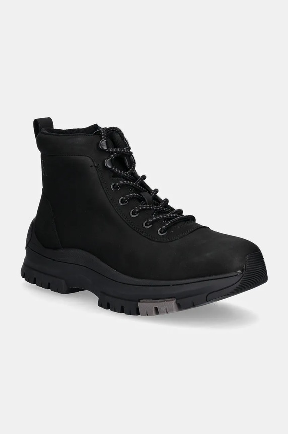 Кожени туристически обувки Calvin Klein Jeans HYBRID WP BOOT LACEUP REBELLIOUS без изолация черен YM0YM01077