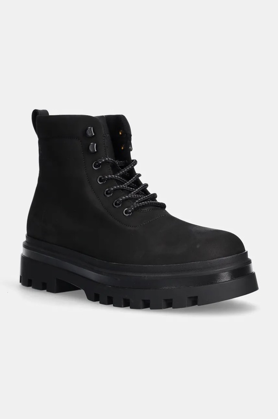 Nubukové topánky Calvin Klein Jeans LUGGED LACEUP BOOT OXF HIKING NB casual čierna YM0YM01076