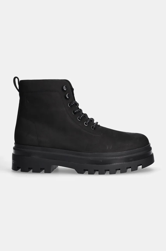 Nubukové topánky Calvin Klein Jeans LUGGED LACEUP BOOT OXF HIKING NB YM0YM01076 čierna NC24
