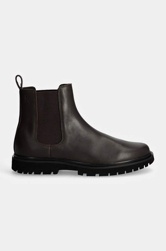 Calvin Klein Jeans bőr cipő EVA BOOT MID CHELSEA UNIFORM DR YM0YM01072 barna AW24