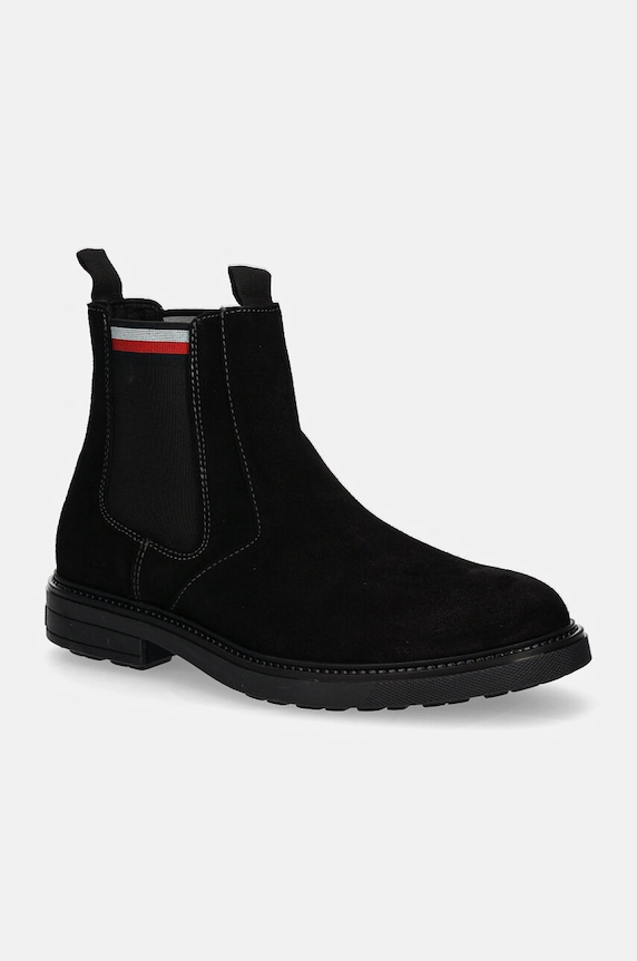 Tommy Hilfiger magasszárú cipő velúrból HILIFGER OUTDOOR SUEDE CHELSEA velúr bőr fekete FM0FM05191