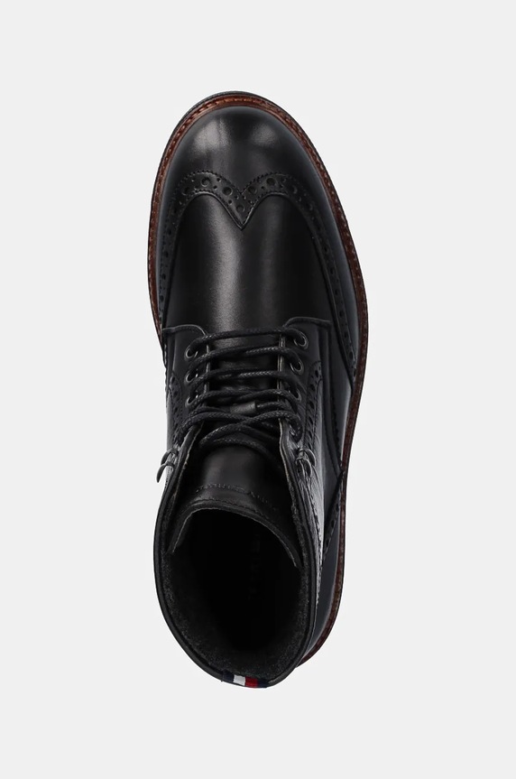 Kožené boty Tommy Hilfiger HILFIGER WARM LTH BROGUE BOOT černá FM0FM05195