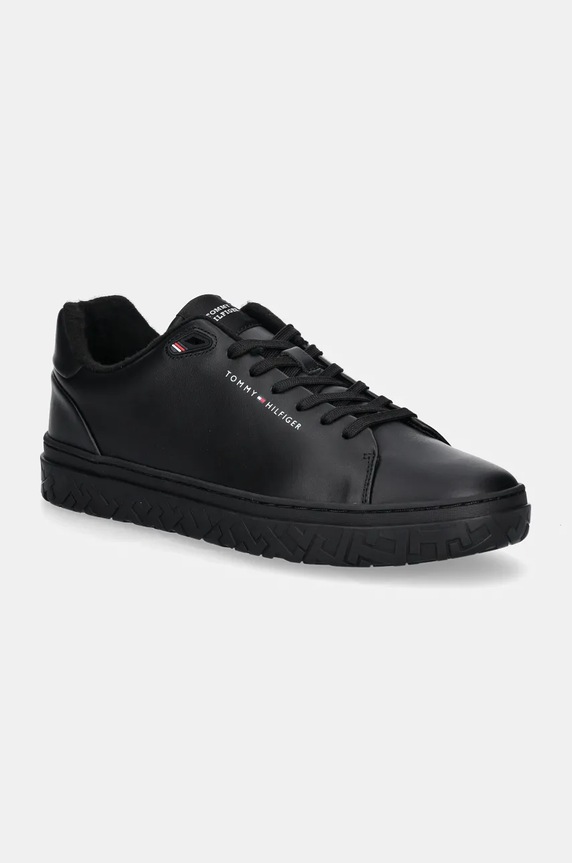 Δερμάτινα sneakers Tommy Hilfiger COURT THICK CUPSOLE LEATHER μικρό μαύρο FM0FM05208