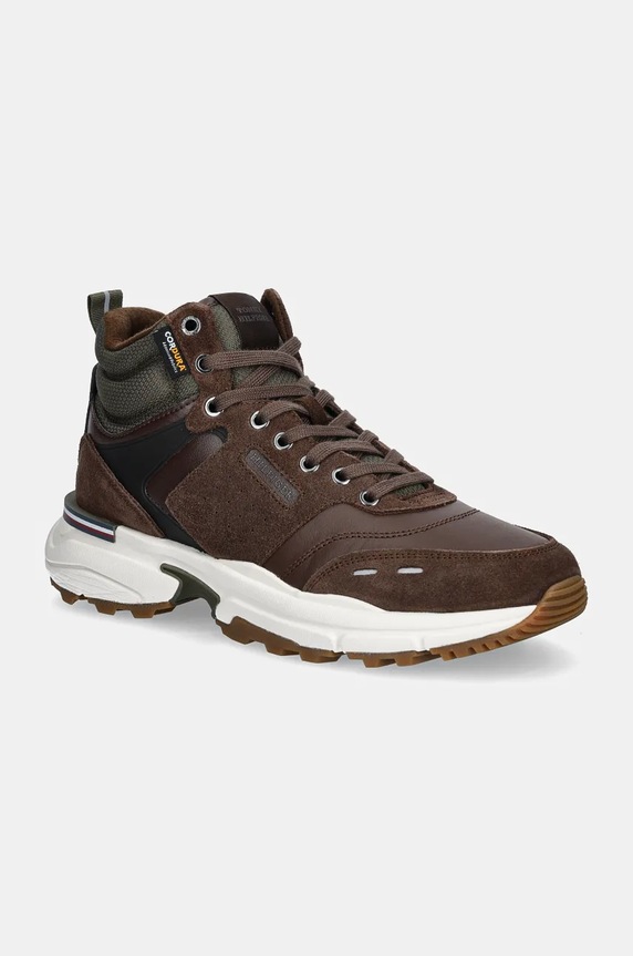Sneakers boty Tommy Hilfiger M RUNNER CORDURA HI LTH MIX semišová kůže hnědá FM0FM05222