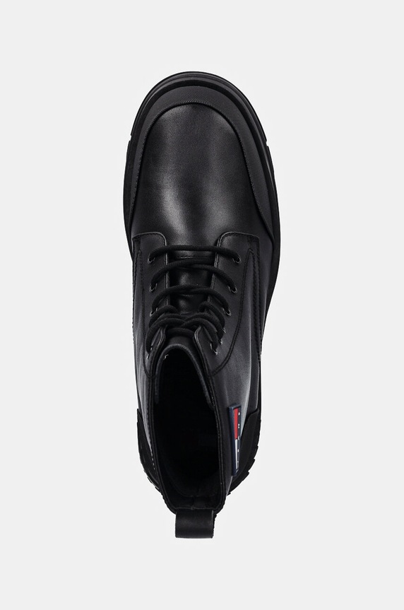 Kožené trapery Tommy Jeans TJM LACE UP LEATHER BOOT černá EM0EM01511