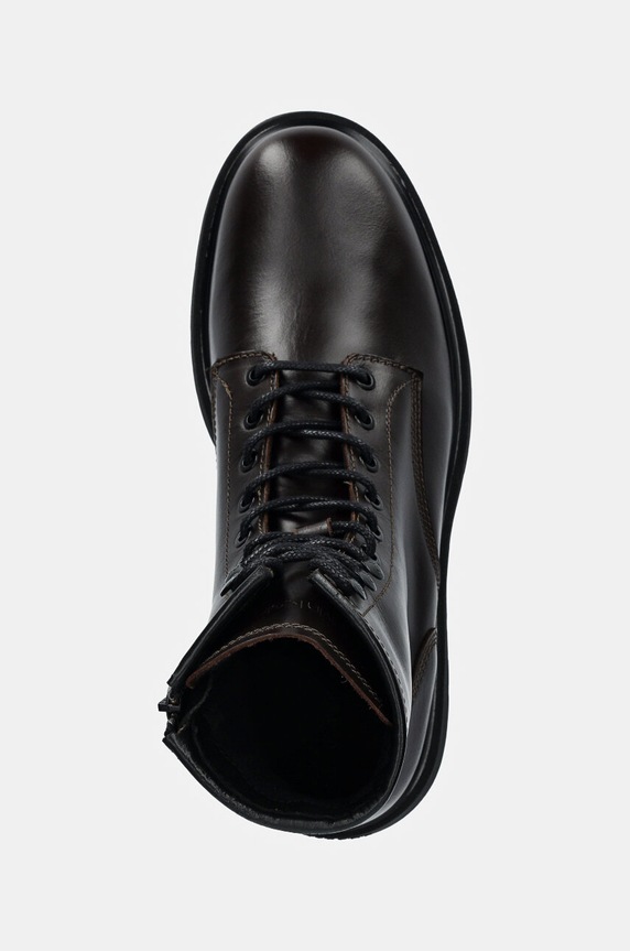 Calvin Klein trapery skórzane LACE UP BOOT W/ ZIP LTH brązowy HM0HM01575