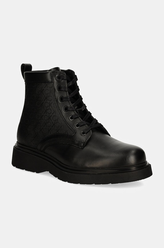 Calvin Klein bocanci de piele LACE UP BOOT W/ ZIP MONO cu snur negru HM0HM01580