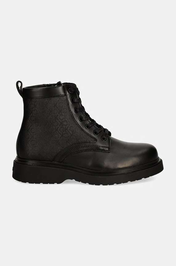 Calvin Klein bocanci de piele LACE UP BOOT W/ ZIP MONO HM0HM01580 negru AW24