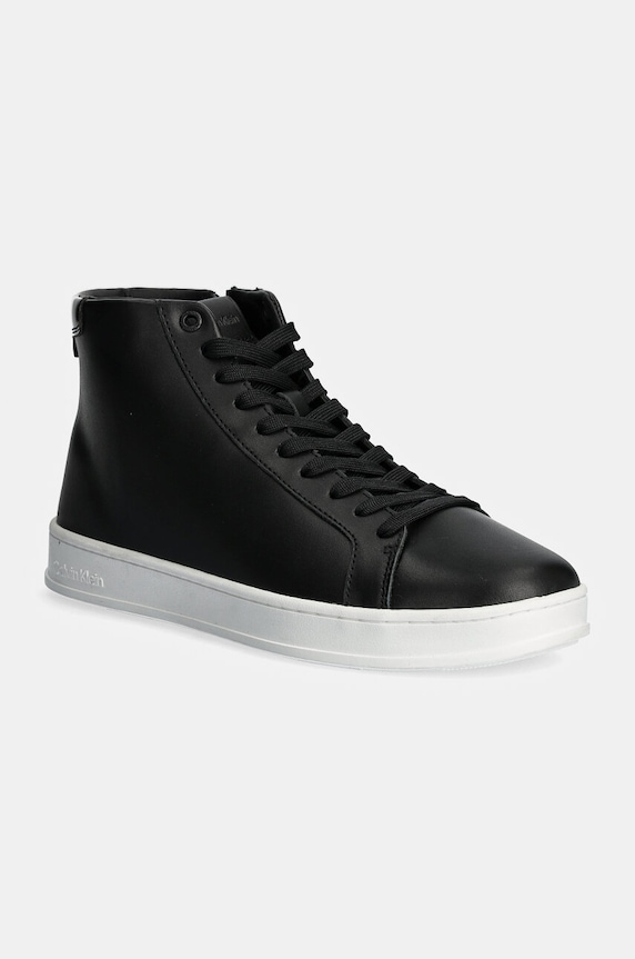 Kožené tenisky Calvin Klein HIGH TOP LACE UP vysoký čierna HM0HM01547