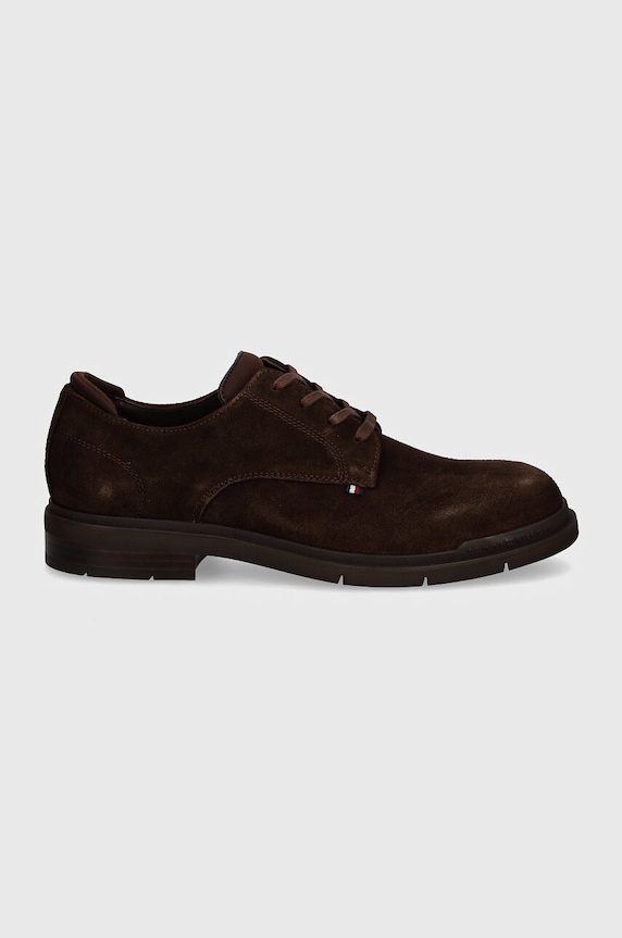 Semišové poltopánky Tommy Hilfiger FLEXIBLE HILFIGER SDE DERBY SHOE FM0FM05087 hnedá AW24