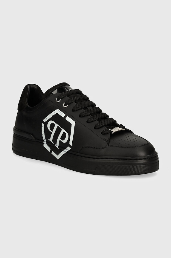 Kožne tenisice Philipp Plein Lo-Top Hexagon niska crna MSC3981.PLE005N.0202