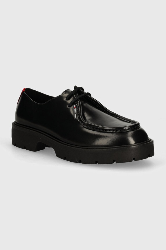 Kožené polobotky Tommy Jeans TJM SMART DERBY SHOE přírodní kůže černá EM0EM01418