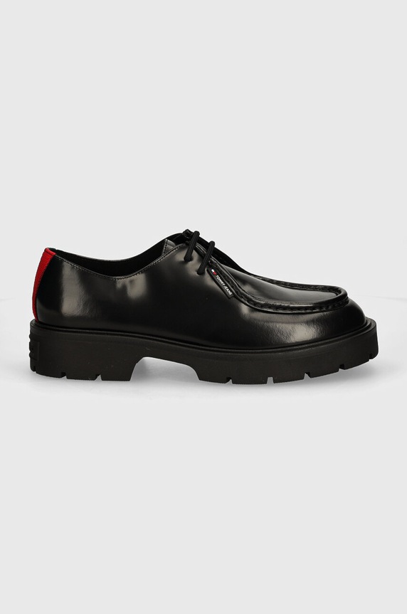 Kožené polobotky Tommy Jeans TJM SMART DERBY SHOE EM0EM01418 černá AW24