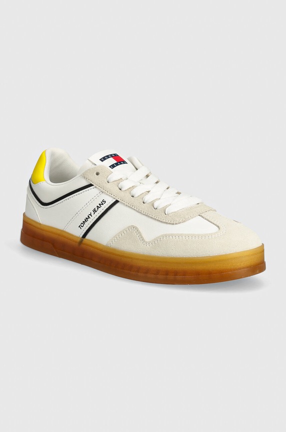 Tenisice Tommy Jeans TJM LEATHER RETRO CUPSOLE imitacija zrnate kože bijela EM0EM01414
