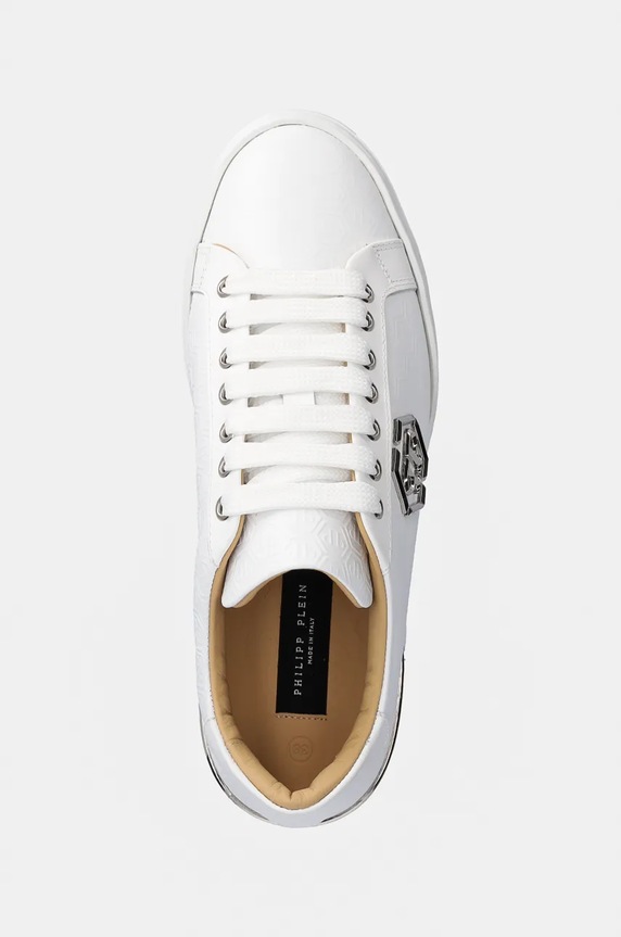 Шкіряні кросівки Philipp Plein Nappa Lo-Top Monogram білий USC0665.PLE010N.01