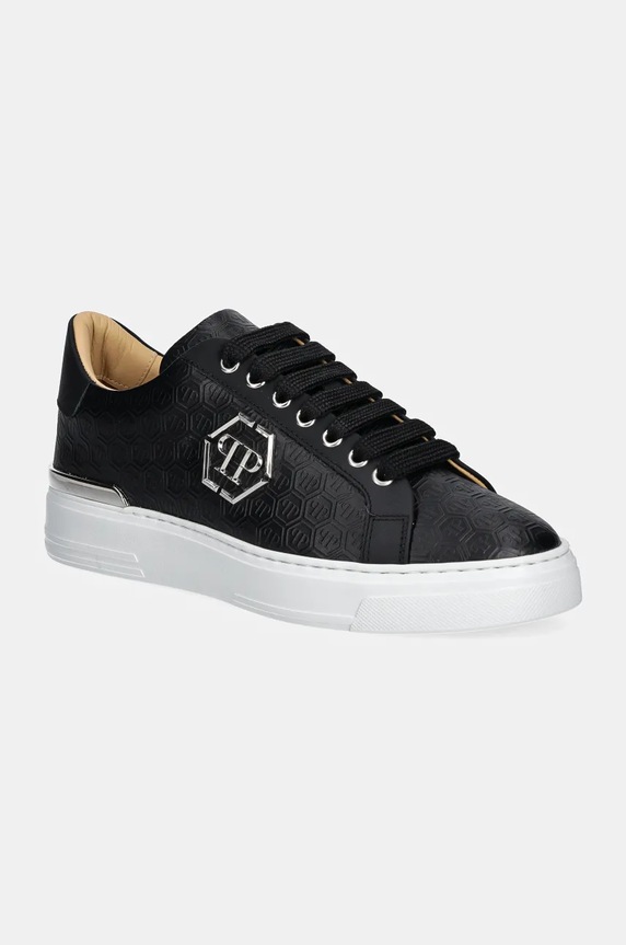 Philipp Plein bőr sportcipő Nappa Lo-Top Monogram lapos fekete USC0665.PLE010N.02