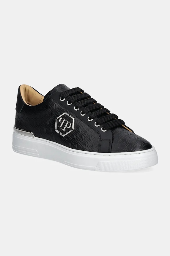 Philipp Plein bőr sportcipő Nappa Lo-Top Monogram lapos fekete USC0665.PLE010N.02
