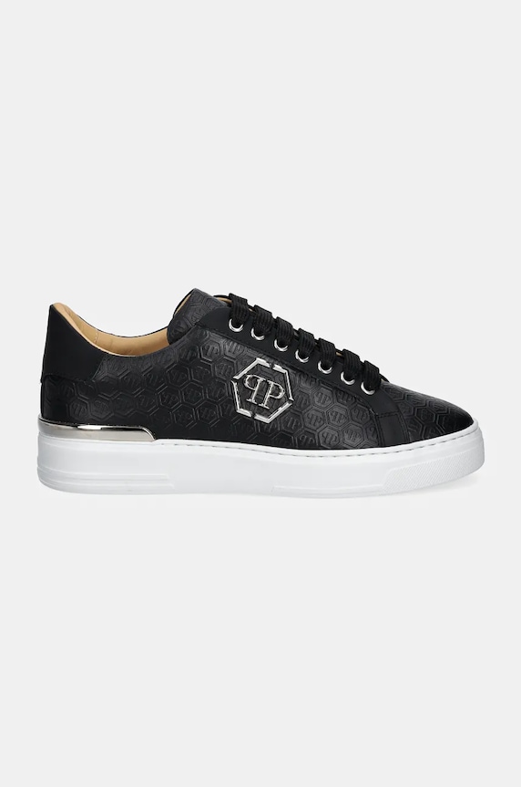 Philipp Plein bőr sportcipő Nappa Lo-Top Monogram USC0665.PLE010N.02 fekete AW24