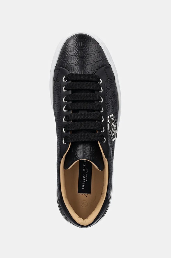 Philipp Plein bőr sportcipő Nappa Lo-Top Monogram fekete USC0665.PLE010N.02