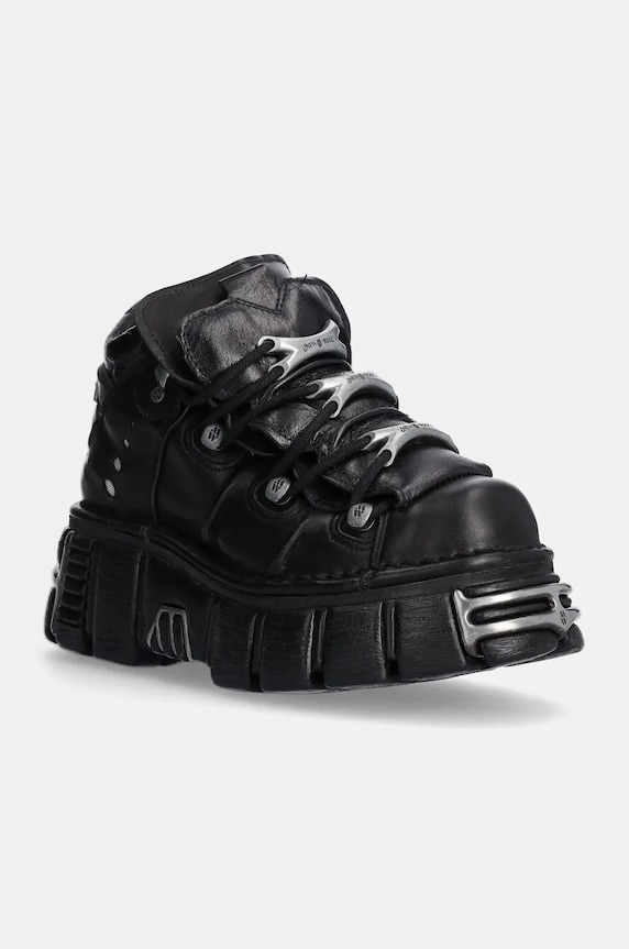 New Rock Ankle Boot Black Tower With Laces M-106-S1 grain leather black M.106.S1