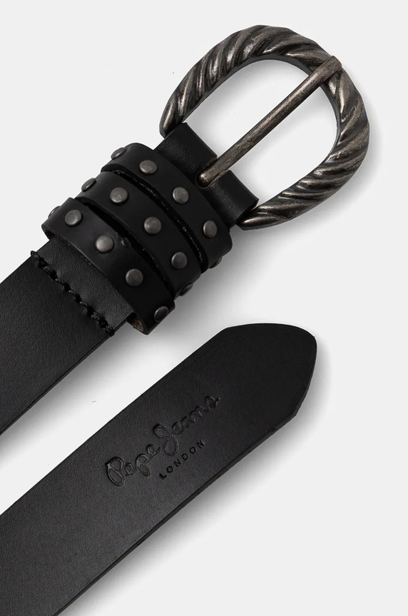 Δερμάτινη ζώνη Pepe Jeans HALSEY BELT PL020856 μαύρο AW24