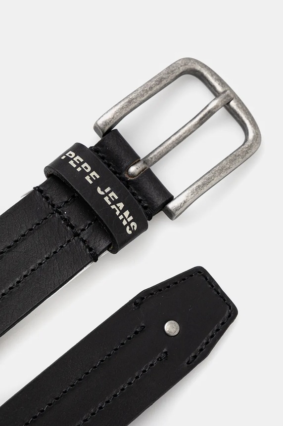 Pepe Jeans curea de piele ELMER BELT PM021029 negru AW24