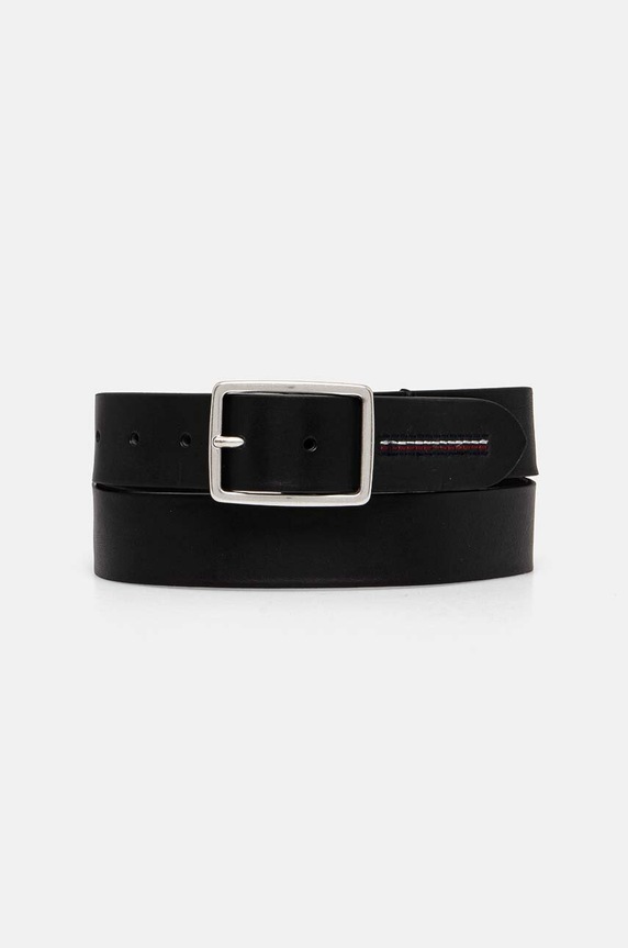 Kožený opasok Tommy Hilfiger Planet friendly čierna AM0AM12825