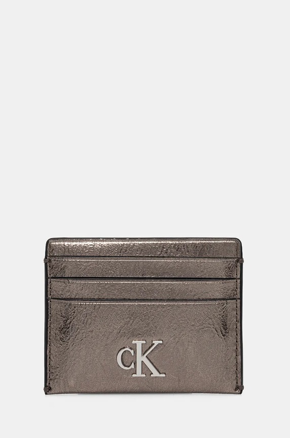 Θήκη για κάρτες Calvin Klein Jeans απομίμηση λείου δέρματος ασημί K60K612750