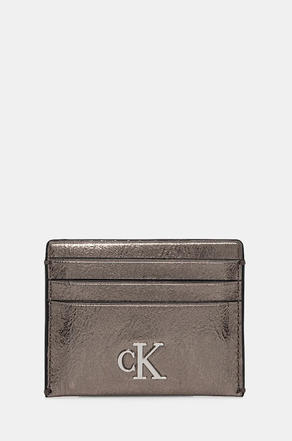 Θήκη για κάρτες Calvin Klein Jeans απομίμηση λείου δέρματος ασημί K60K612750