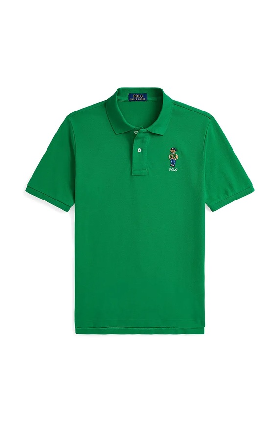 Детска памучна тениска с яка Polo Ralph Lauren памук зелен 323952585001