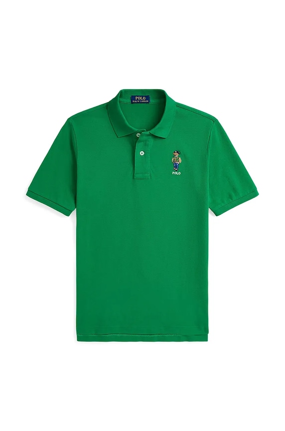 Детска памучна тениска с яка Polo Ralph Lauren памук зелен 323952585001