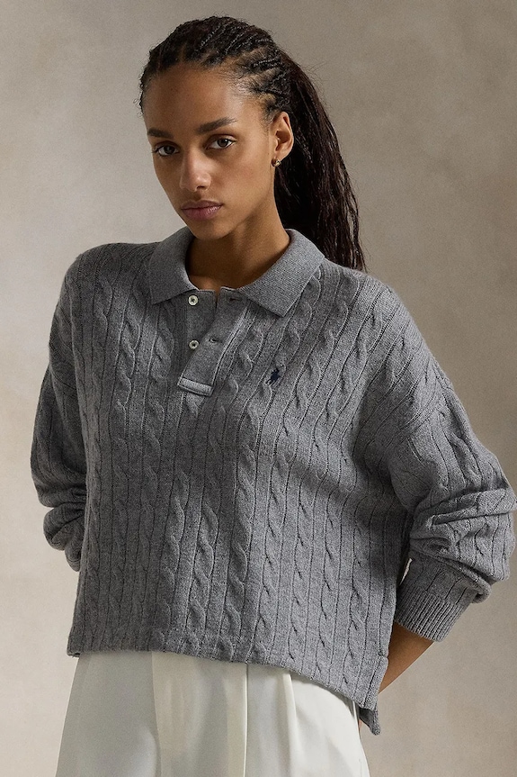 Polo Ralph Lauren woolen jumper button down collar gray 211910158