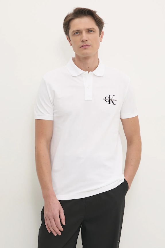 Polo tričko Calvin Klein Jeans nášivka bílá J30J325664