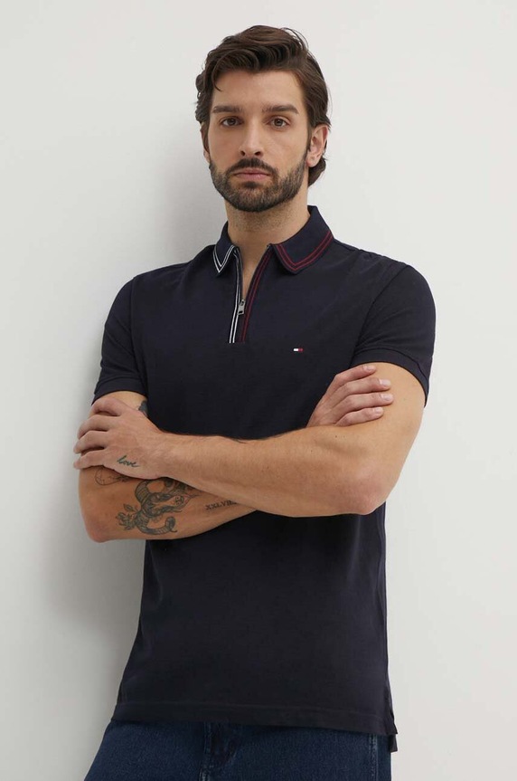 Tommy Hilfiger pamut póló sima sötétkék MW0MW35594