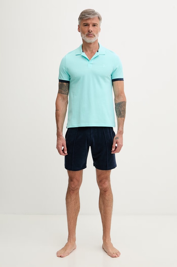 Vilebrequin тениска с яка мъжка от памук PALATIN PLTAN100 тюркоазен SS26