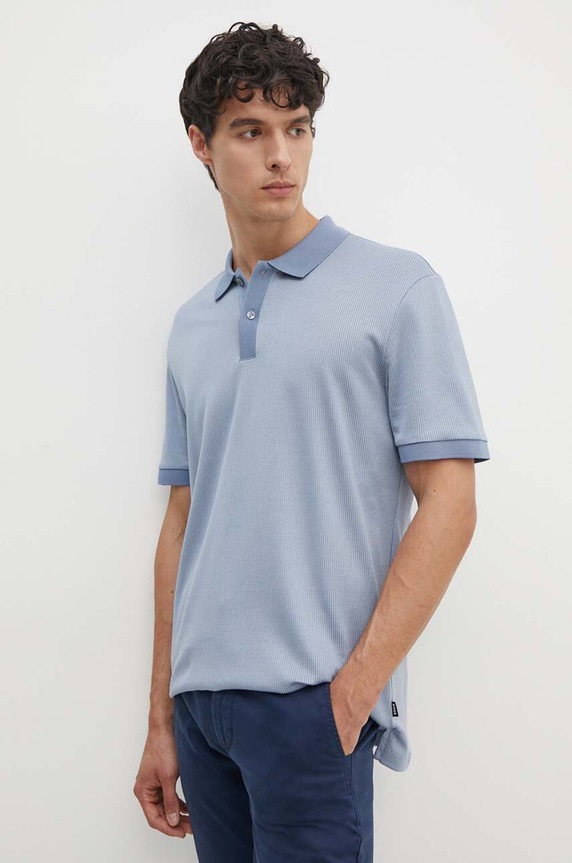 Bavlněné polo tričko BOSS jemný vzor modrá 50518563