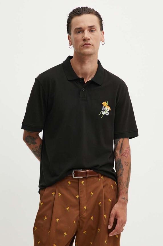 Bavlnené polo tričko HUGO relaxed čierna 50517409