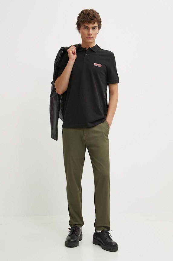 Bavlnené polo tričko HUGO 50516651 čierna AW24