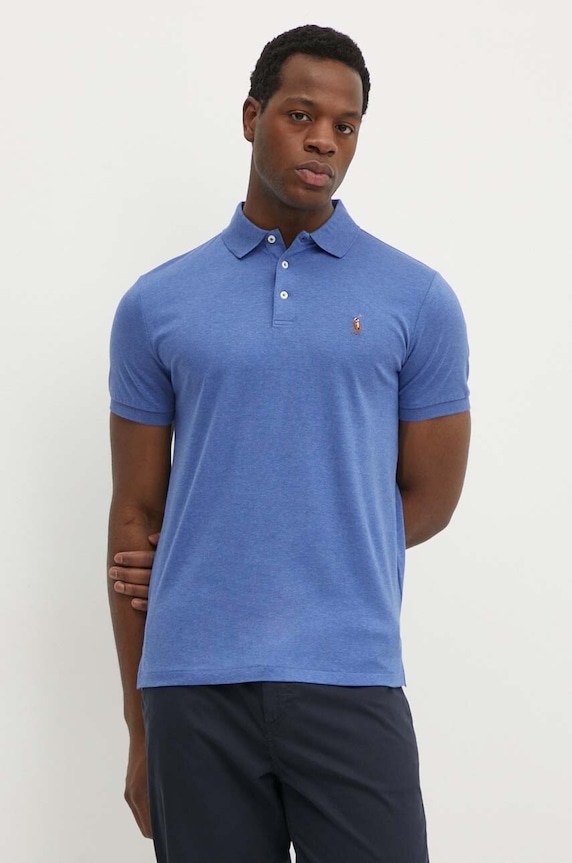 Bavlněné polo tričko Polo Ralph Lauren hladký modrá 710713130