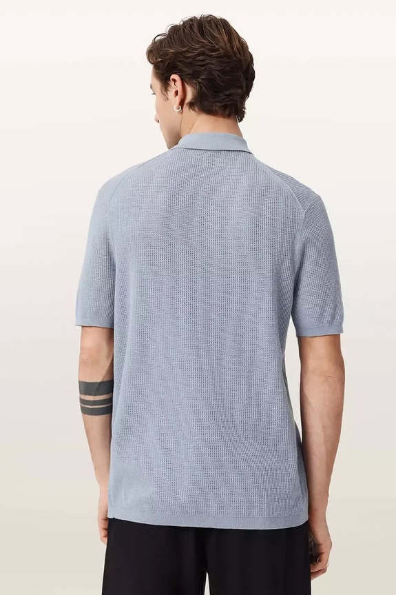 Βαμβακερό μπλουζάκι πόλο AllSaints AUBREY SS M020KA μπλε SS26