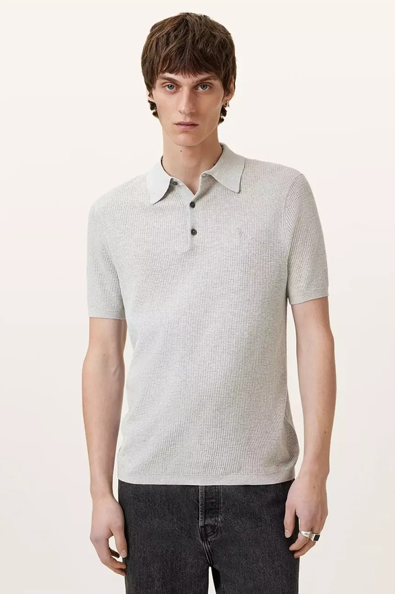 Βαμβακερό μπλουζάκι πόλο AllSaints AUBREY SS κανονικό γκρί M020KA
