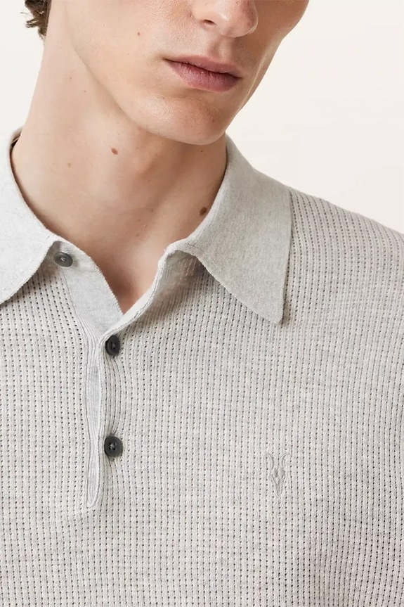 Βαμβακερό μπλουζάκι πόλο AllSaints AUBREY SS γκρί M020KA