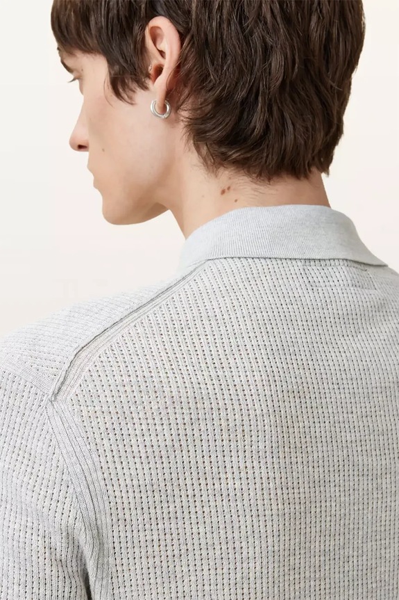 Βαμβακερό μπλουζάκι πόλο AllSaints AUBREY SS M020KA γκρί
