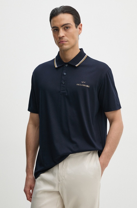 Bavlněné polo tričko Paul&Shark potisk námořnická modř 14311713
