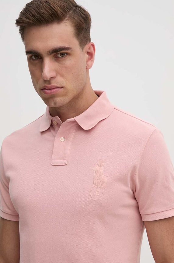 Βαμβακερό μπλουζάκι πόλο Polo Ralph Lauren ροζ 710938137