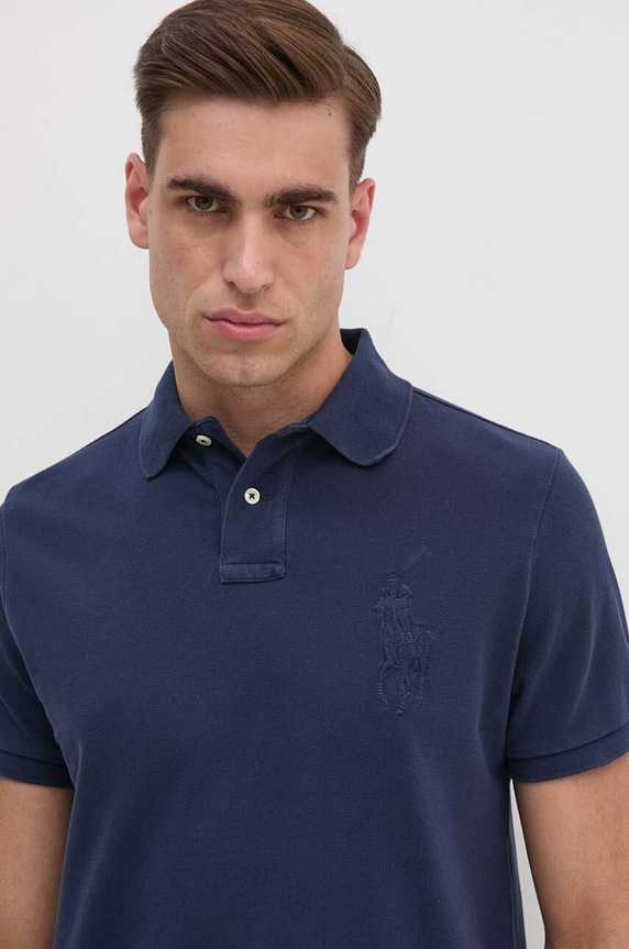 Βαμβακερό μπλουζάκι πόλο Polo Ralph Lauren σκούρο μπλε 710938137