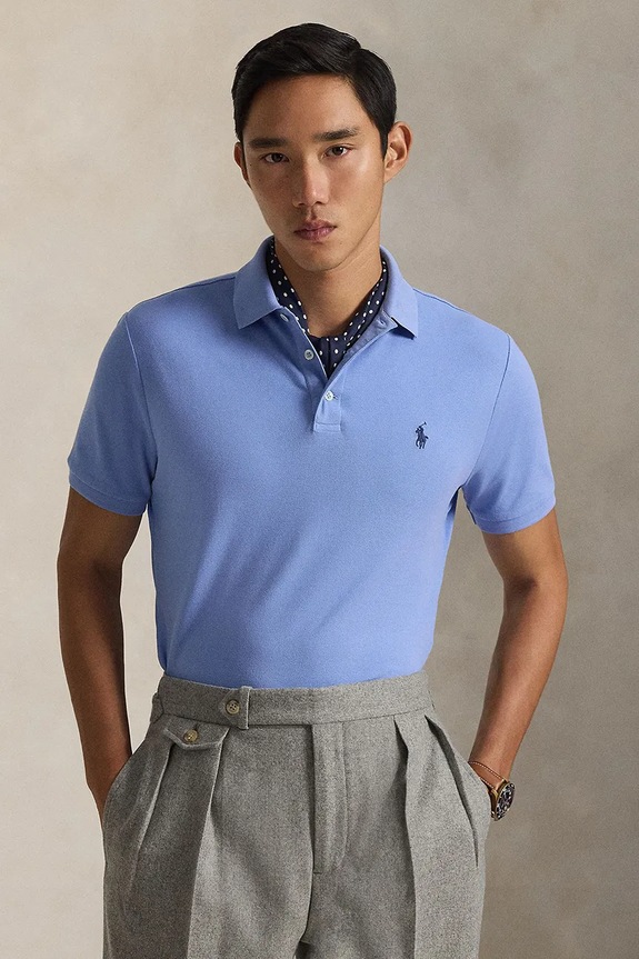 Polo Ralph Lauren πόλο ανδρικό βαμβακερό με ελαστάν slim μπλε 710941439
