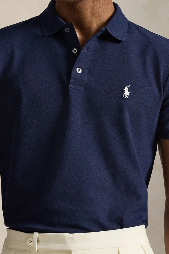 Ρούχα Polo Ralph Lauren πόλο ανδρικό από βαμβάκι με ελαστάν 710941439 σκούρο μπλε