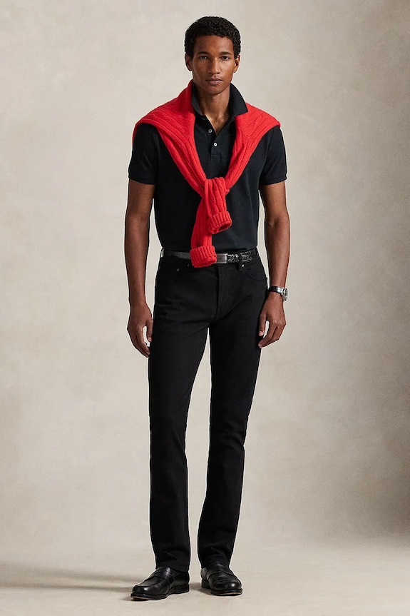 Ρούχα Polo Ralph Lauren πόλο ανδρικό βαμβάκι με ελαστάν 710941439 μαύρο